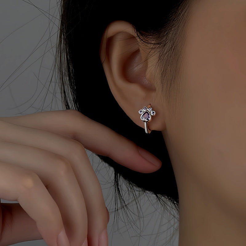 Sterling Silver Zircon Cute Pet Hoop Earrings