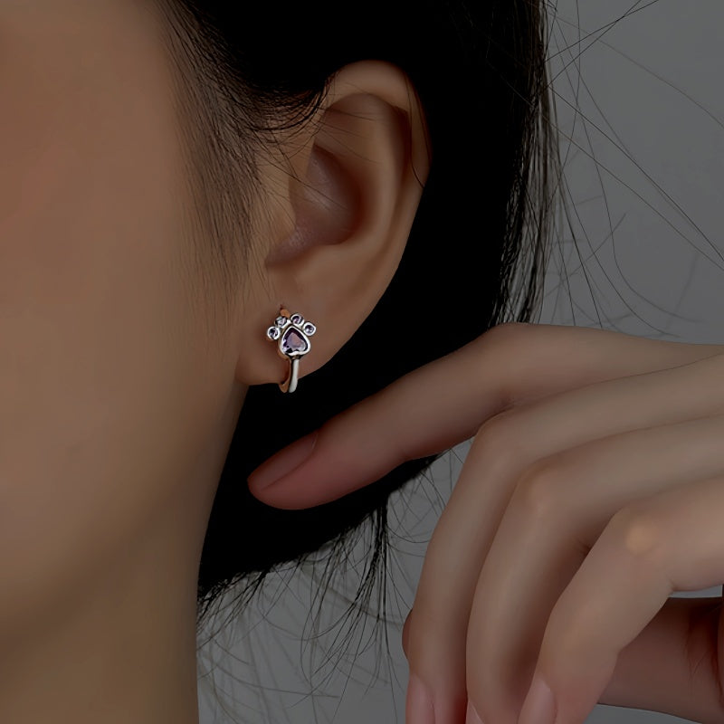 Sterling Silver Zircon Cute Pet Hoop Earrings