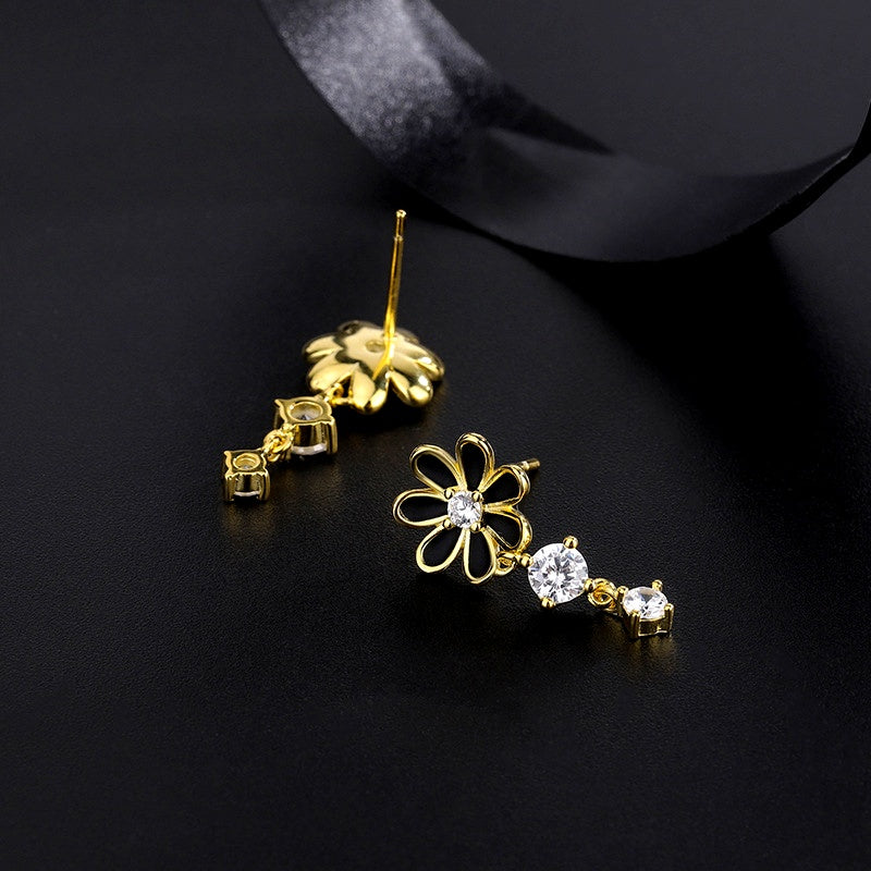 Sterling Silver Zircon Daisy Flower Earrings