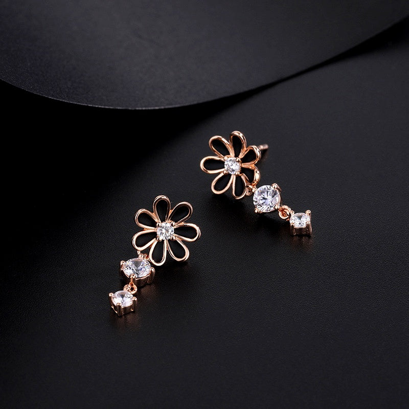 Sterling Silver Zircon Daisy Flower Earrings