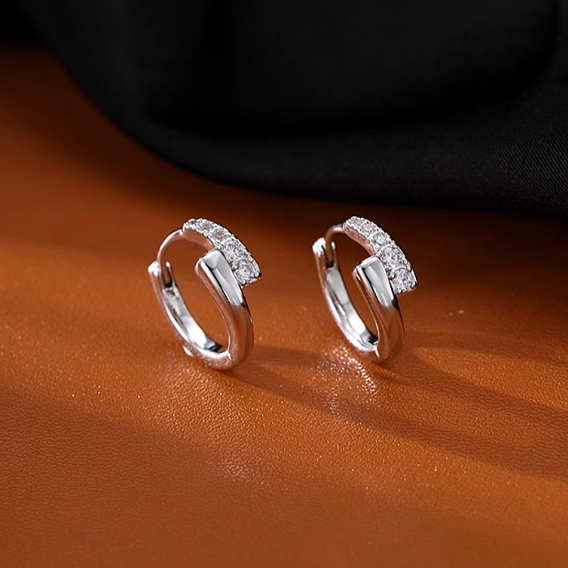 Sterling Silver Zircon Diamond Hoop Earrings