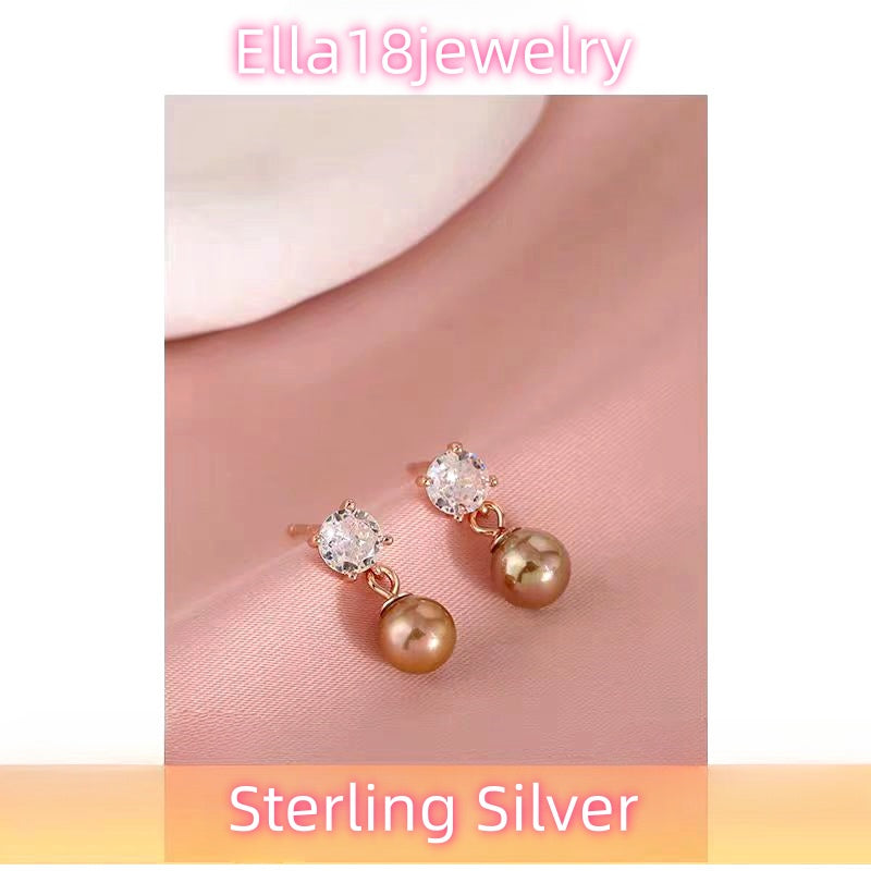 Sterling Silver Zircon Diamond Pearl Earrings