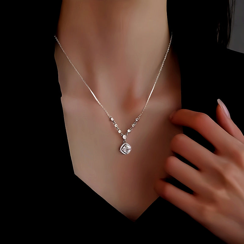 Sterling Silver Zircon Diamond Sugar Cube Necklace