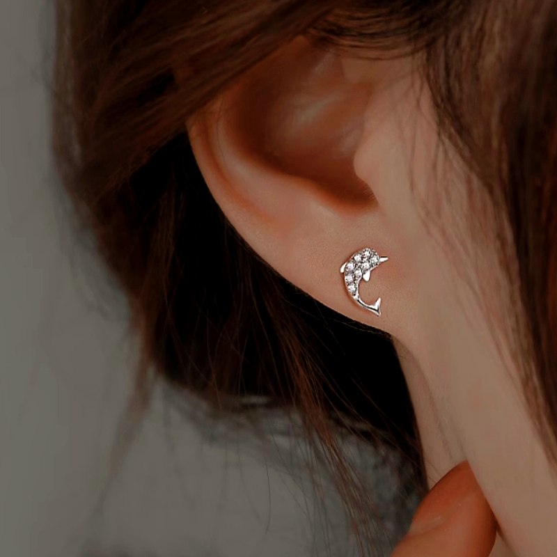 Sterling Silver Zircon Dolphin Studs