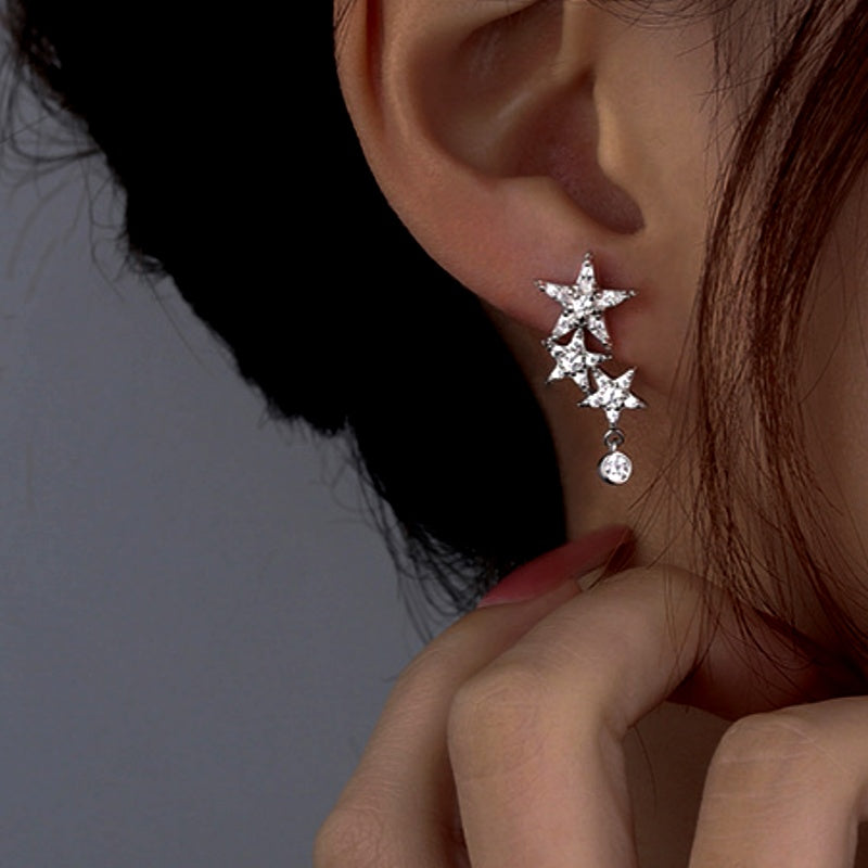 Sterling Silver Zircon Five-Pointed Star Earrings