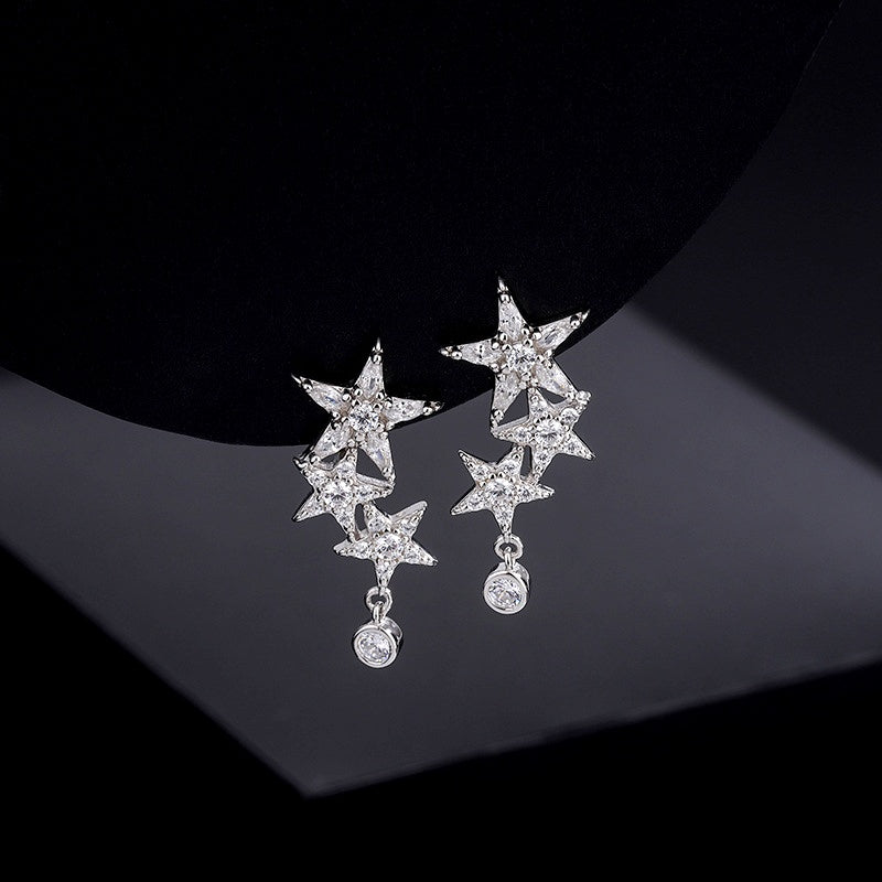 Sterling Silver Zircon Five-Pointed Star Earrings