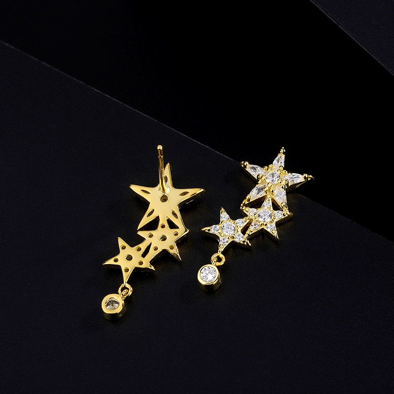 Sterling Silver Zircon Five-Pointed Star Earrings