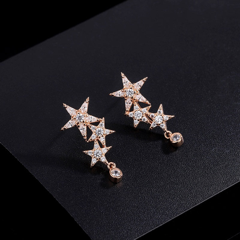 Sterling Silver Zircon Five-Pointed Star Earrings