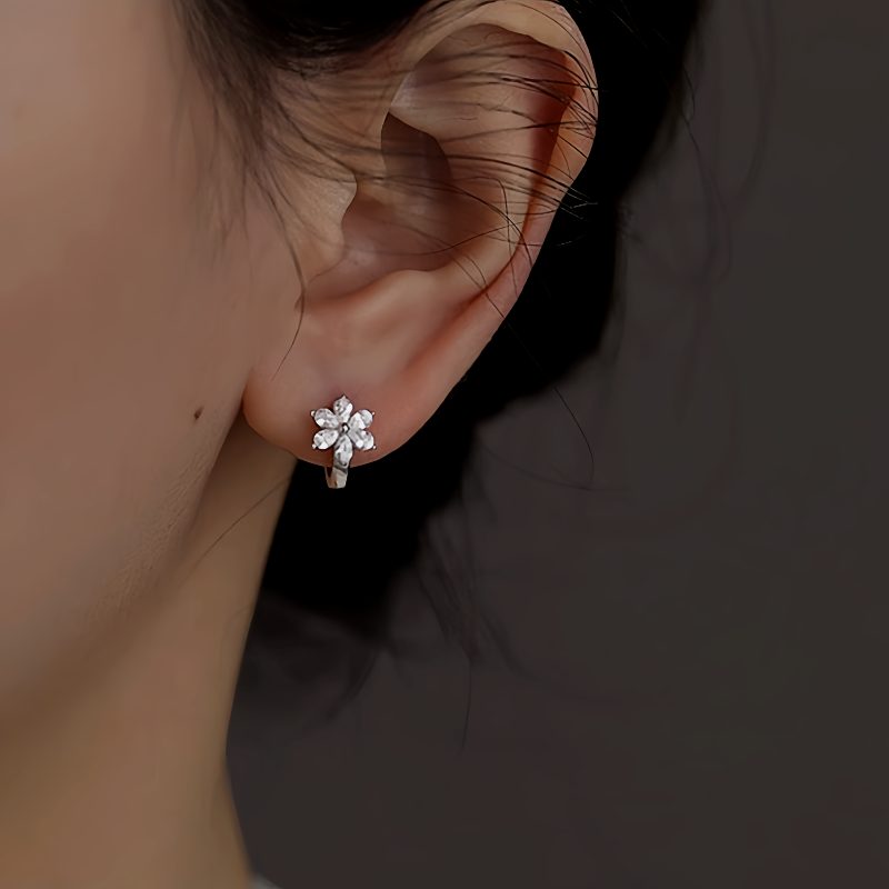 Sterling Silver Zircon Flower Hoop Earrings