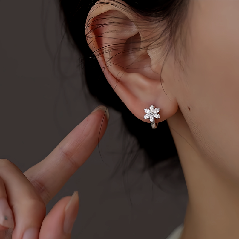Sterling Silver Zircon Flower Hoop Earrings