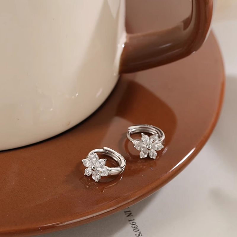 Sterling Silver Zircon Flower Hoop Earrings