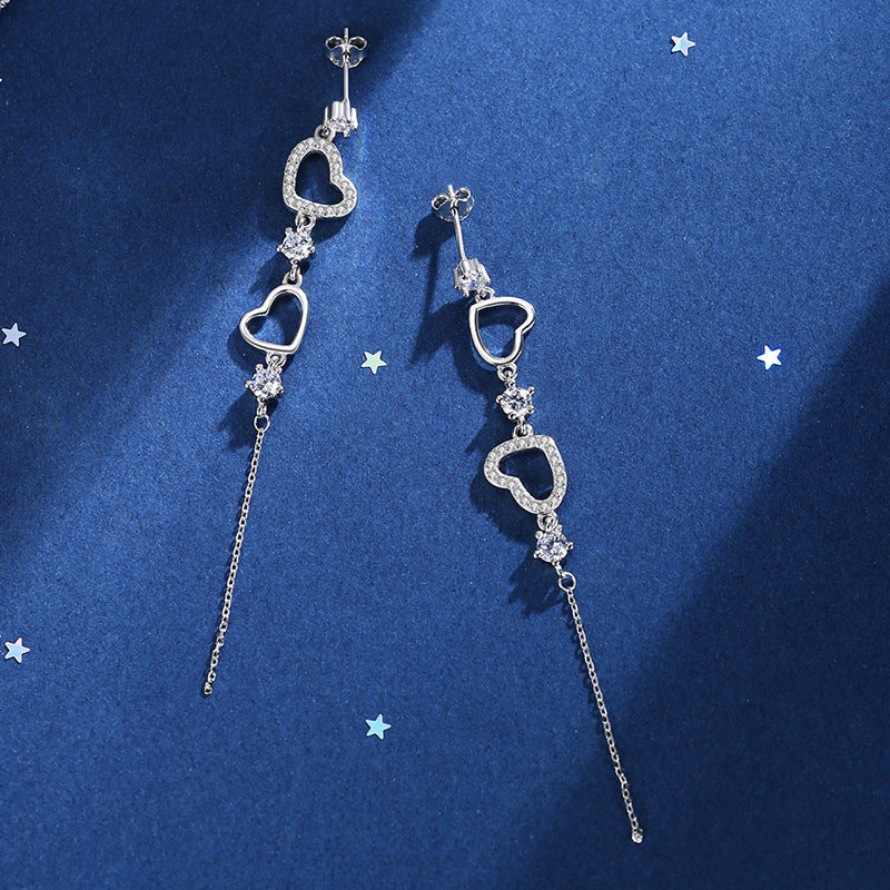 Sterling Silver Zircon Heart-Design Earrings