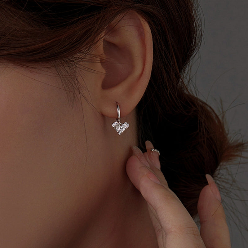 Sterling Silver Zircon Heart Earrings