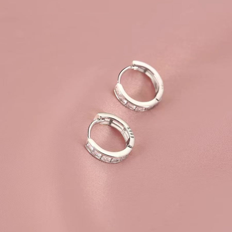 Sterling Silver Zircon Hoop Earrings