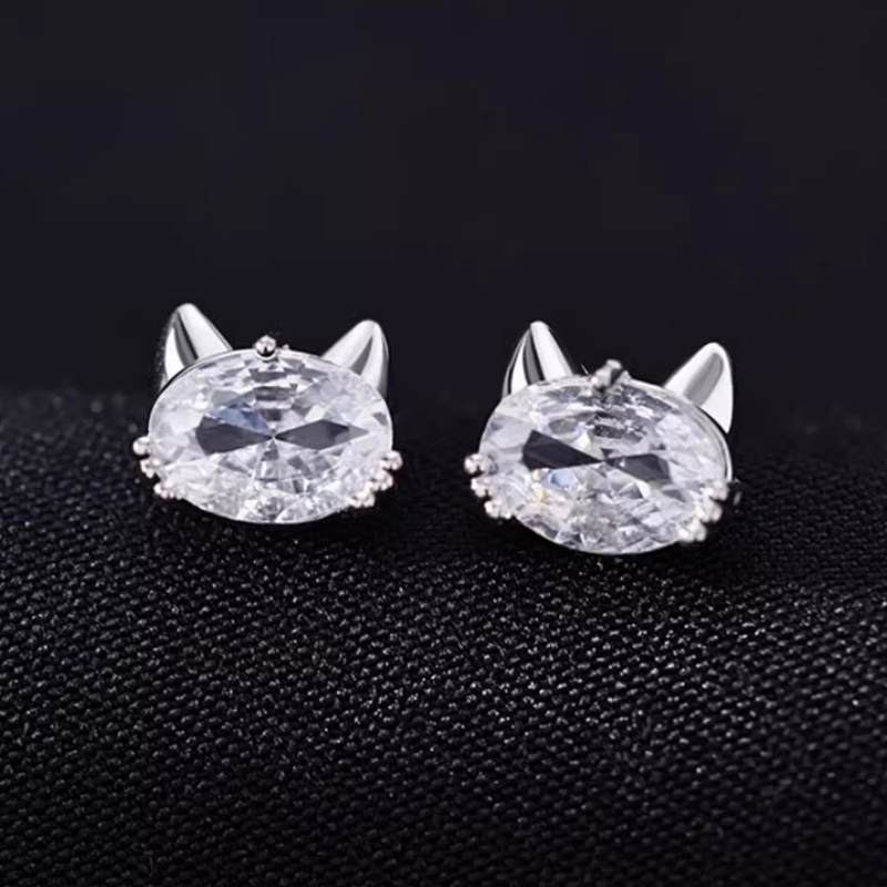 Sterling Silver Zircon Kitten Stud Earrings