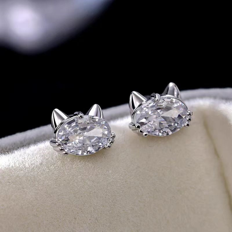 Sterling Silver Zircon Kitten Stud Earrings