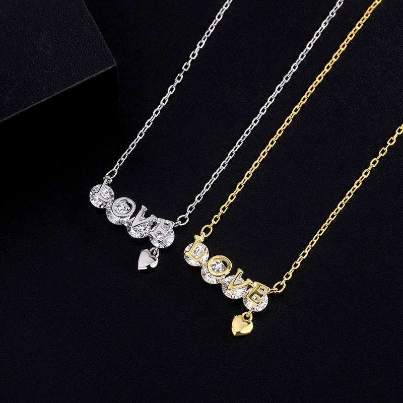 Sterling Silver Zircon Letter LOVE Necklaces