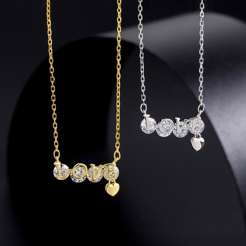 Sterling Silver Zircon Letter LOVE Necklaces