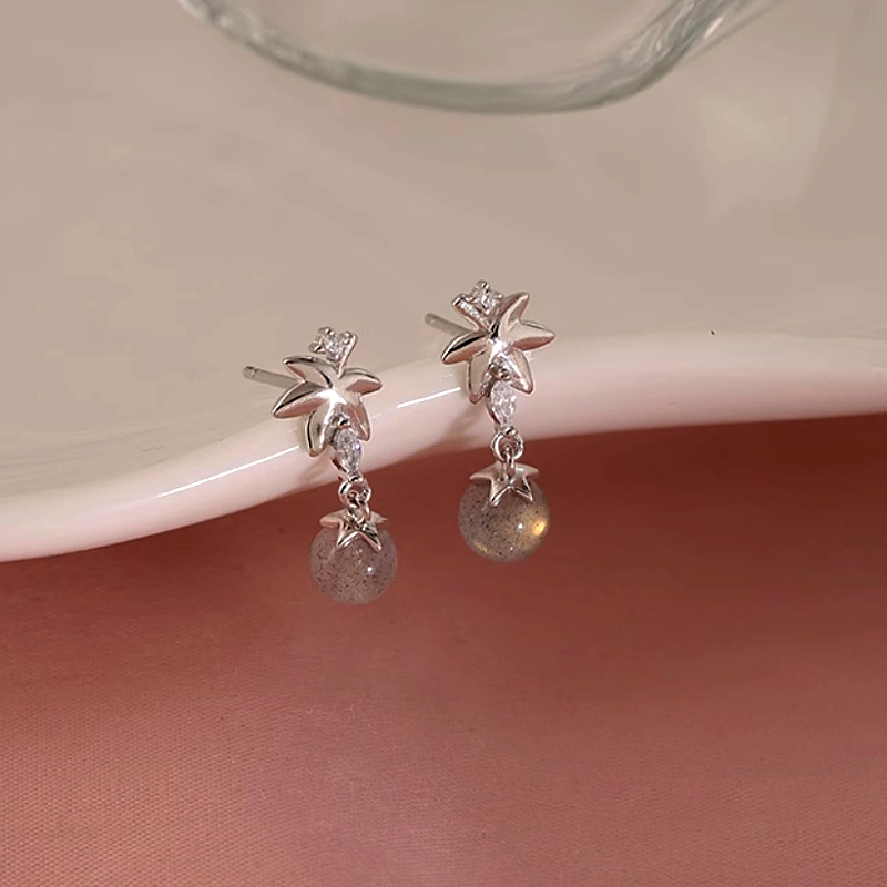 Sterling Silver Zircon Maple Leaf Earrings