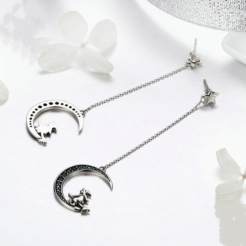 Sterling Silver Zircon Moon Earrings