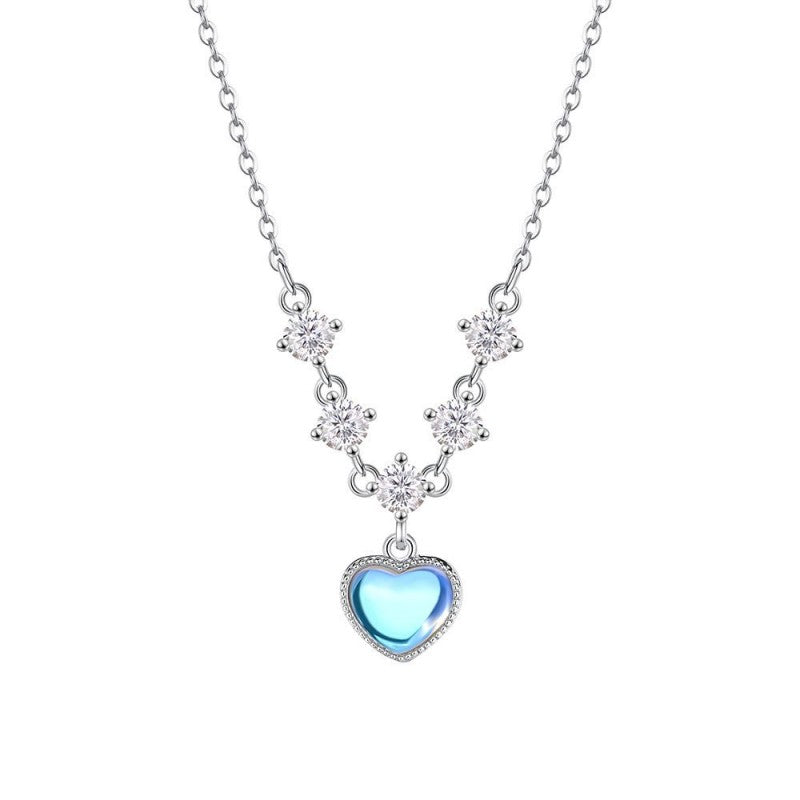 Sterling Silver Zircon Moonstone Heart Necklaces