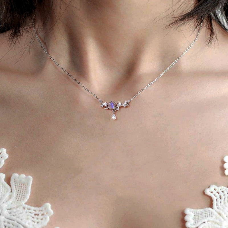 Sterling Silver Zircon Moonstone Necklace
