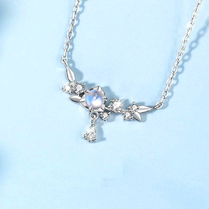 Sterling Silver Zircon Moonstone Necklace
