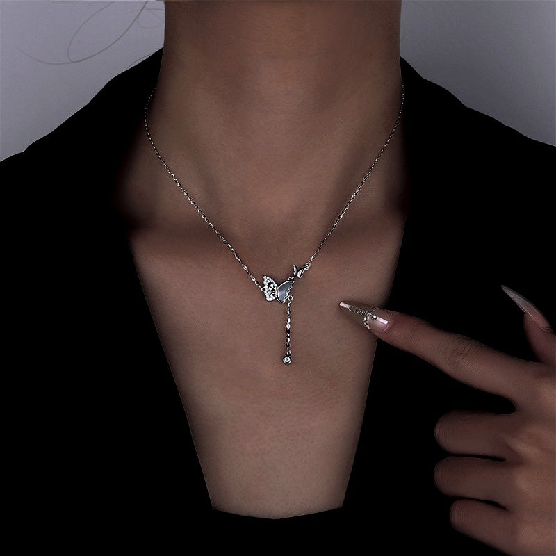 Sterling Silver Zircon Mother And Baby Butterfly Necklace