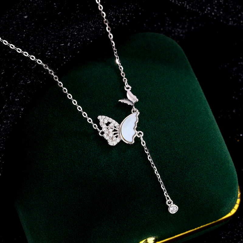 Sterling Silver Zircon Mother And Baby Butterfly Necklace