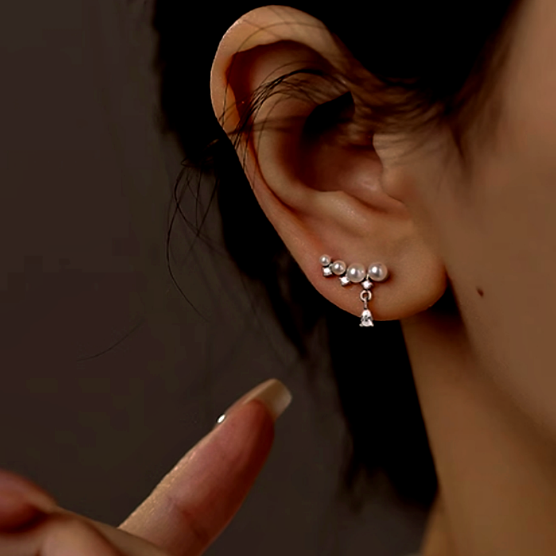 Sterling Silver Zircon Pearl Crawler Earrings