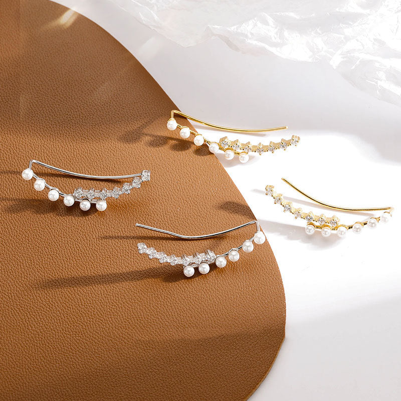 Sterling Silver Zircon Pearl Crawler Earrings