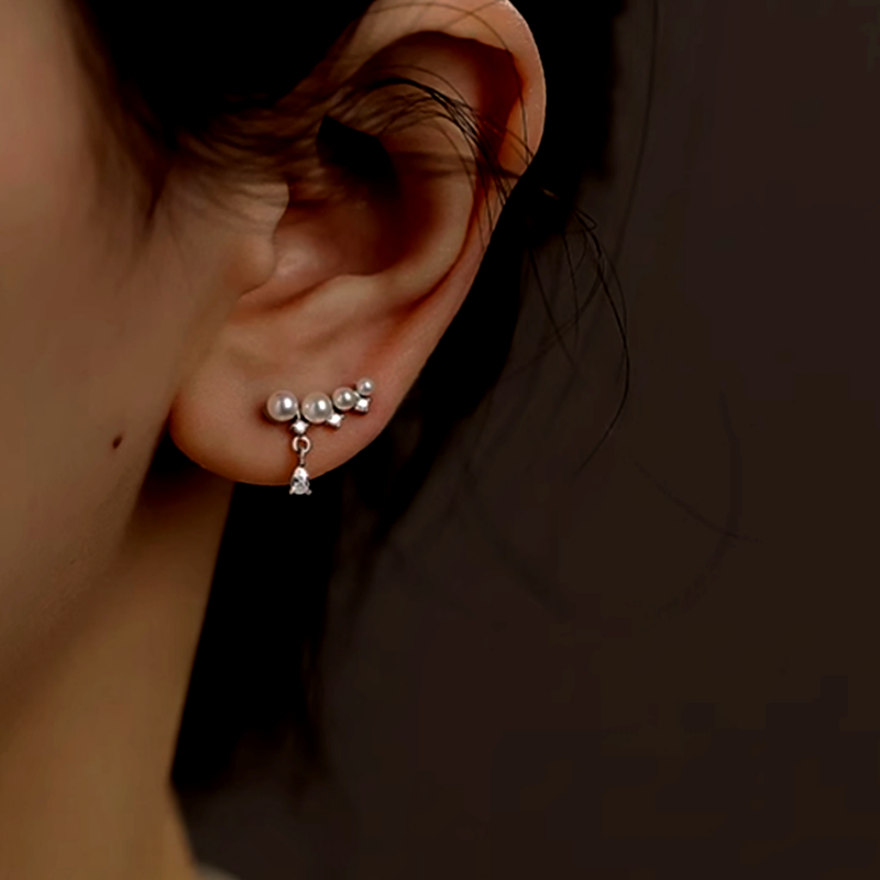 Sterling Silver Zircon Pearl Crawler Earrings