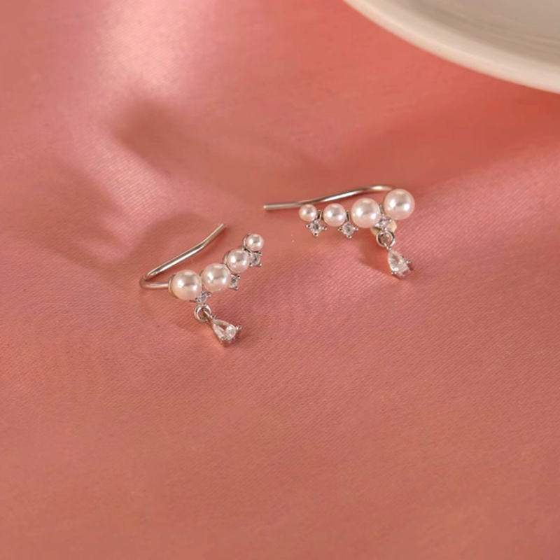Sterling Silver Zircon Pearl Crawler Earrings