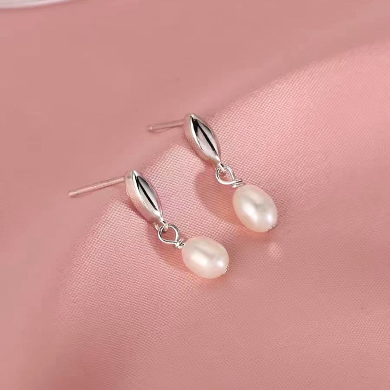 Sterling Silver Zircon Pearl Earrings