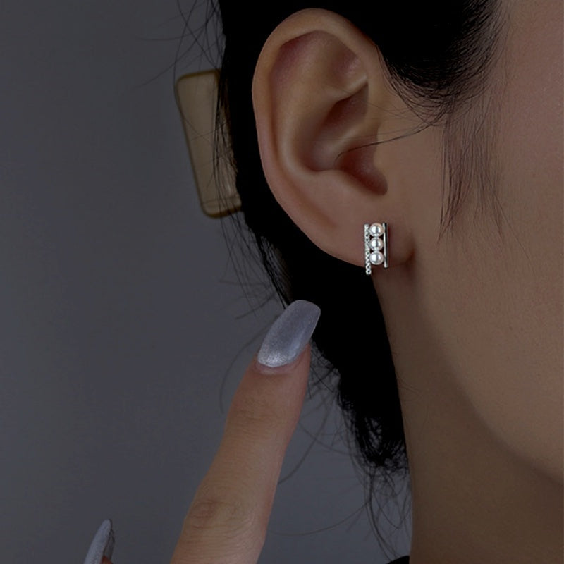 Sterling Silver Zircon Pearl Stud Earrings
