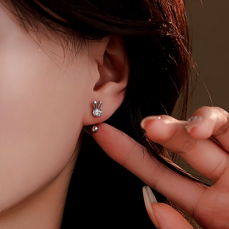 Sterling Silver Zircon Rabbit Earrings