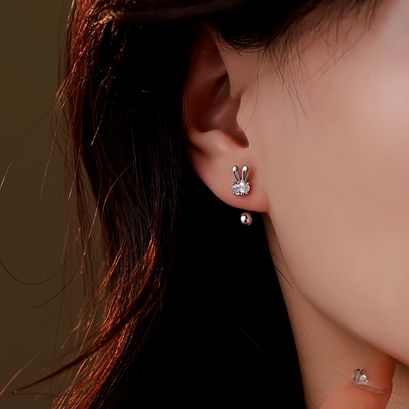 Sterling Silver Zircon Rabbit Earrings