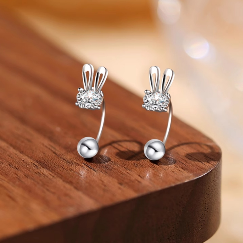 Sterling Silver Zircon Rabbit Earrings