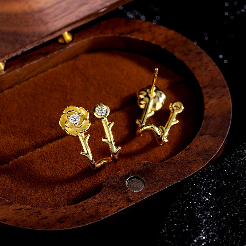 Sterling Silver Zircon Rose Stud Earrings