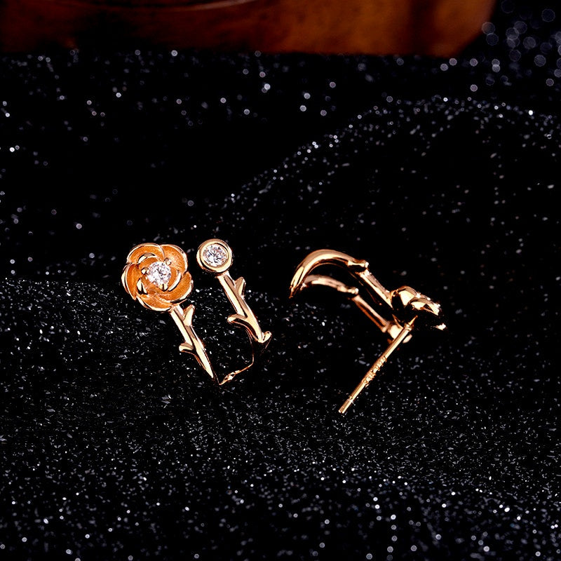 Sterling Silver Zircon Rose Stud Earrings