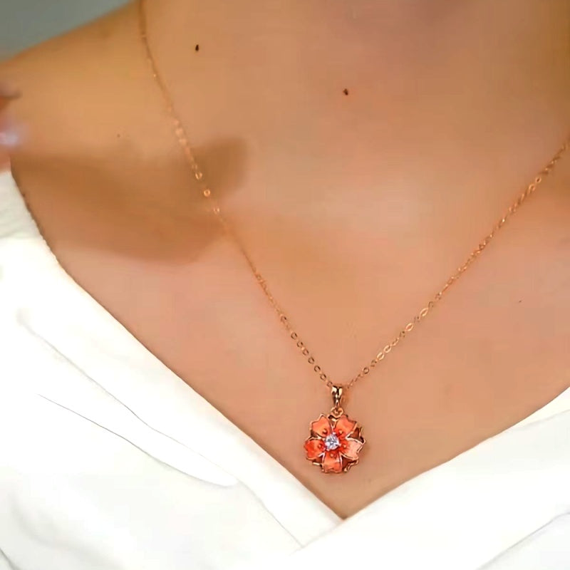 Sterling Silver Zircon Rotating Peach Blossom Clavicle Necklace