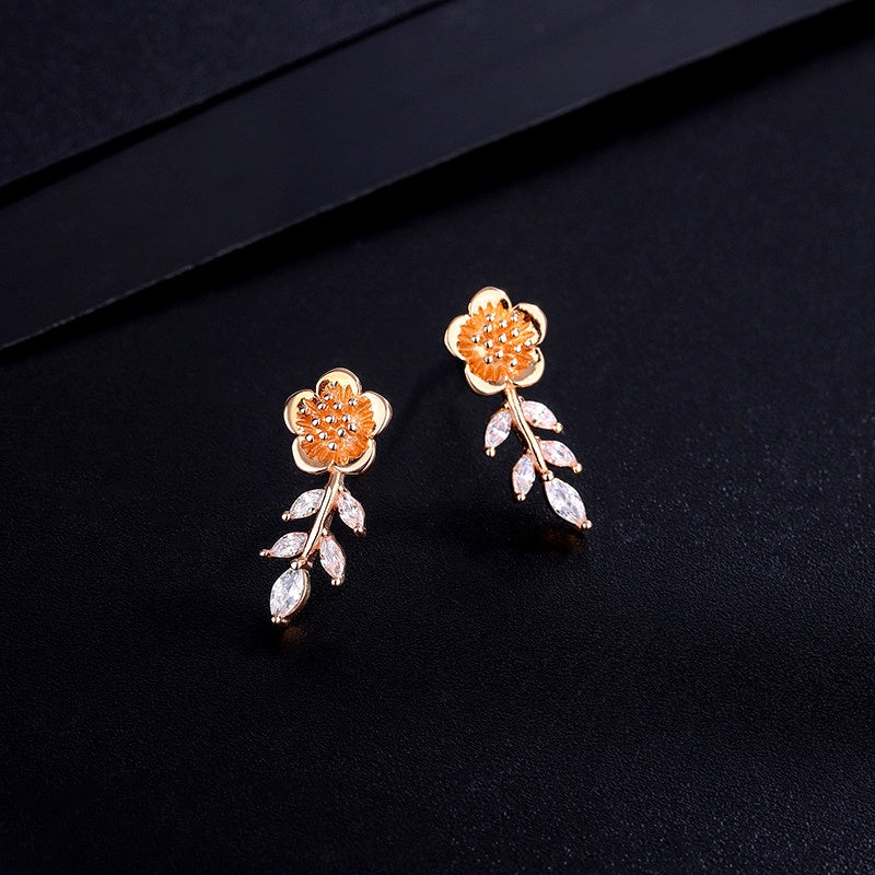Sterling Silver Zircon Small Fragrance Style Flower Earrings