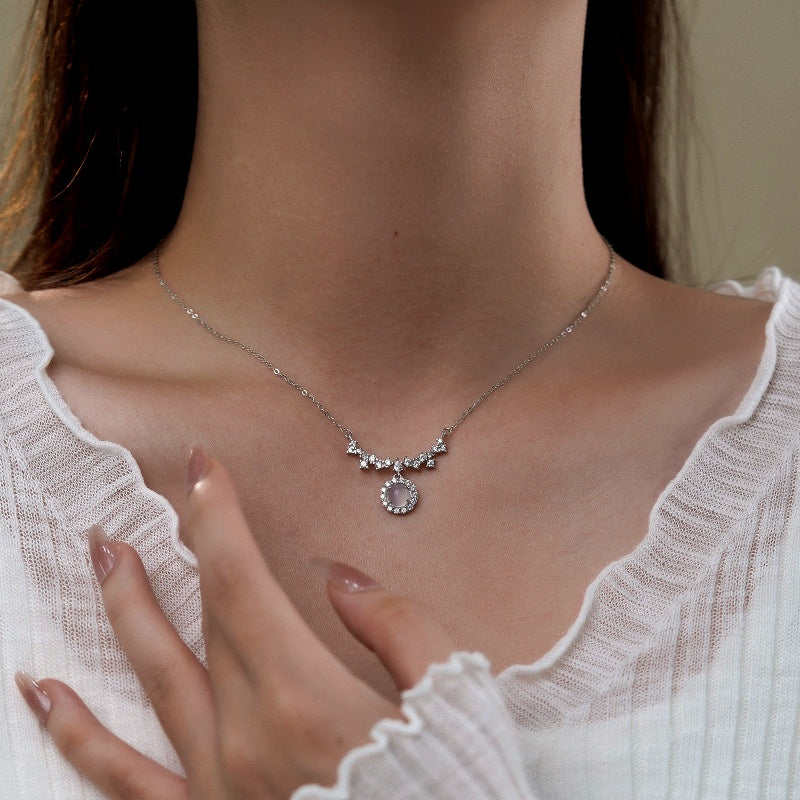 Sterling Silver Zircon Smile Face Necklace