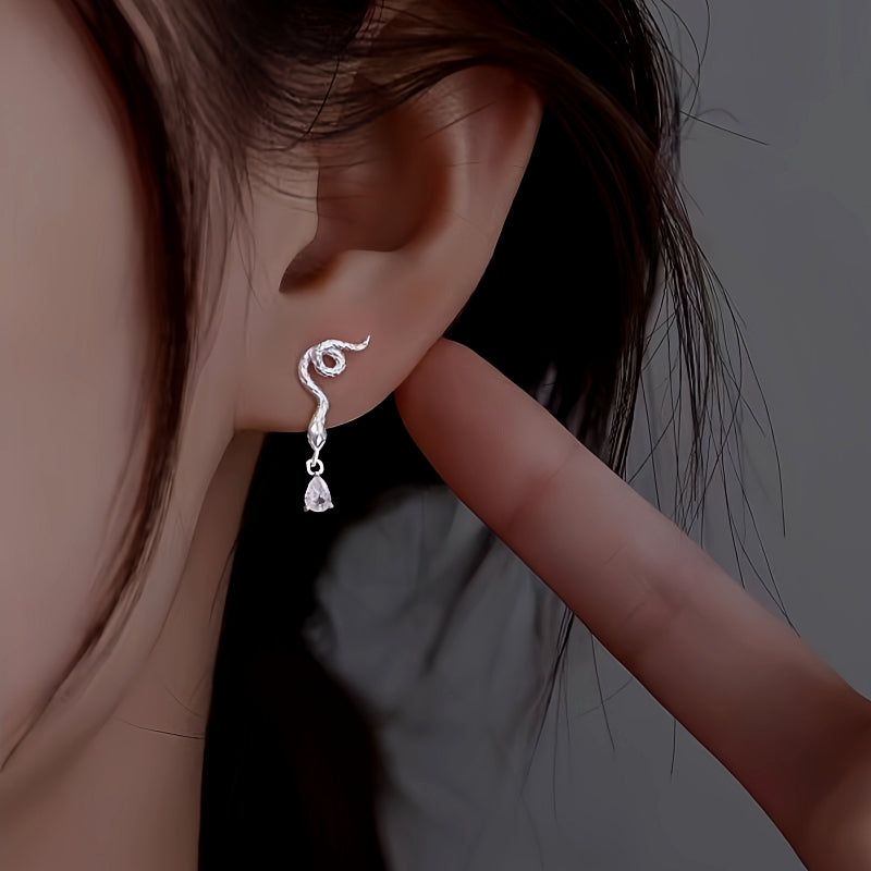 Sterling Silver Zircon Snake Earrings