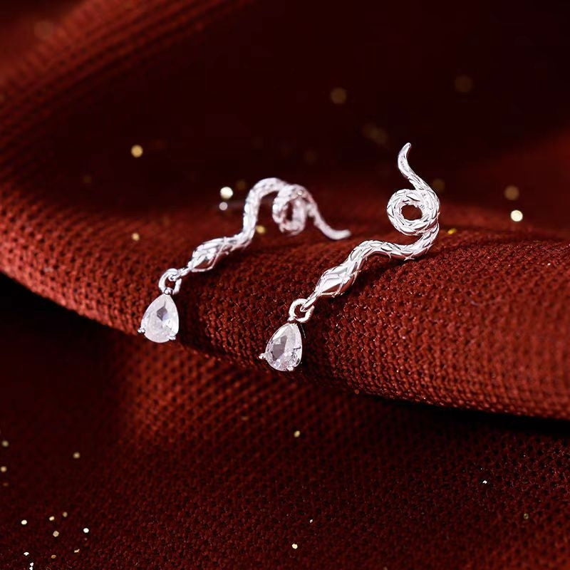 Sterling Silver Zircon Snake Earrings