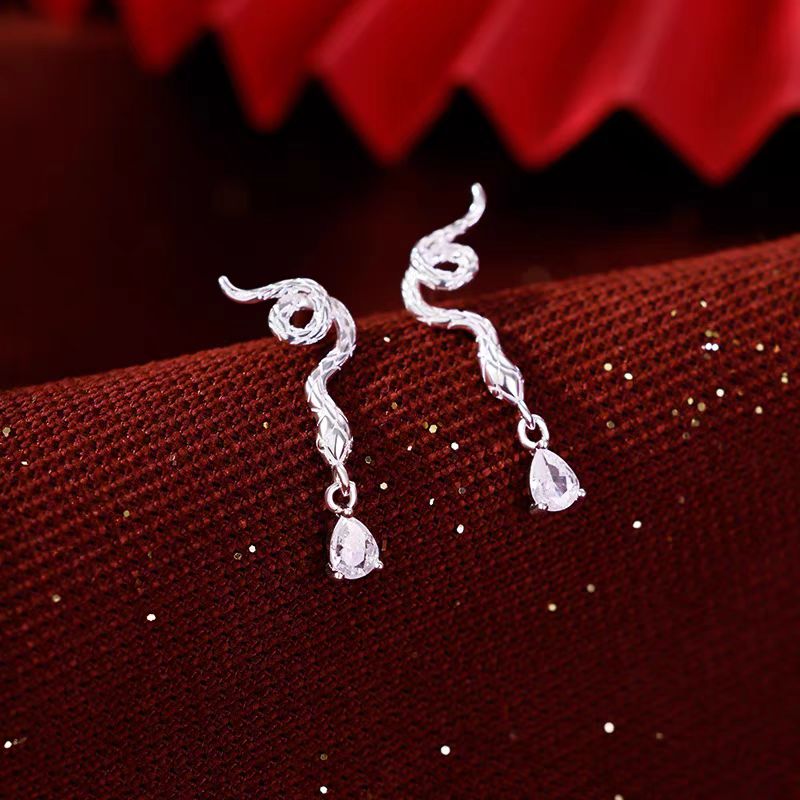 Sterling Silver Zircon Snake Earrings