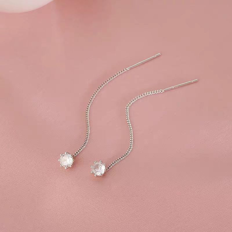 Sterling Silver Zircon Sparkling Diamond Threader Earrings