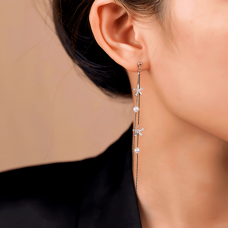Sterling Silver Zircon Star Pearl Earrings