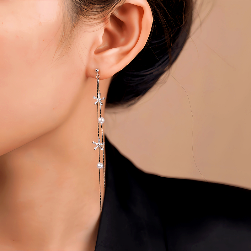 Sterling Silver Zircon Star Pearl Earrings