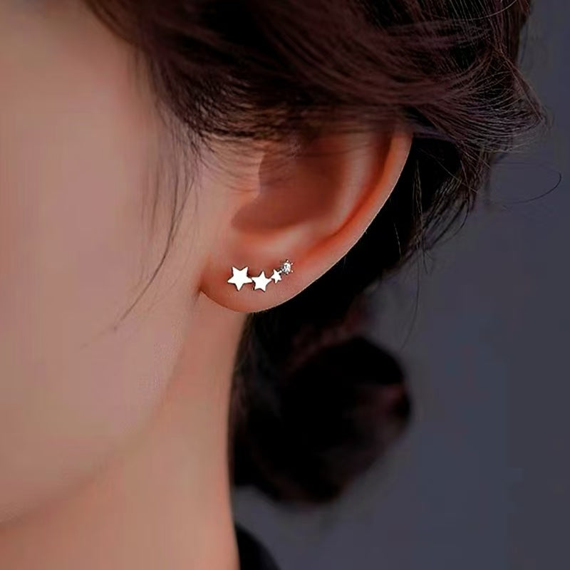 Sterling Silver Zircon Star Stud Earrings